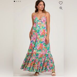 PINKBLUSH Green Floral Sleeveless Ruffle Hem Maternity Maxi Dress
